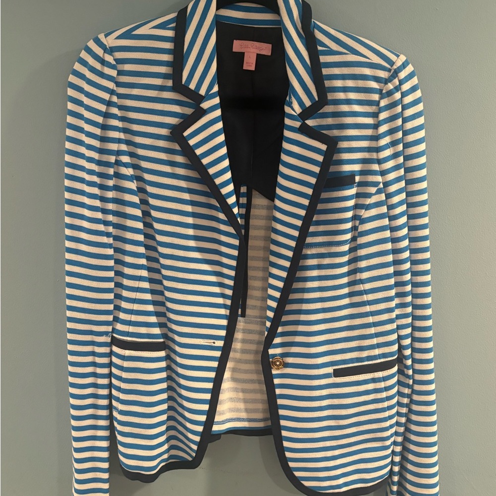 Striped Blue and White Women's Blazer